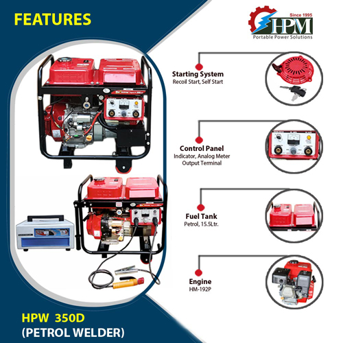 300 Amps Welding Generator - 9.KW ,  Petrol Run, Model HPW-350D, Recoil & Self Start